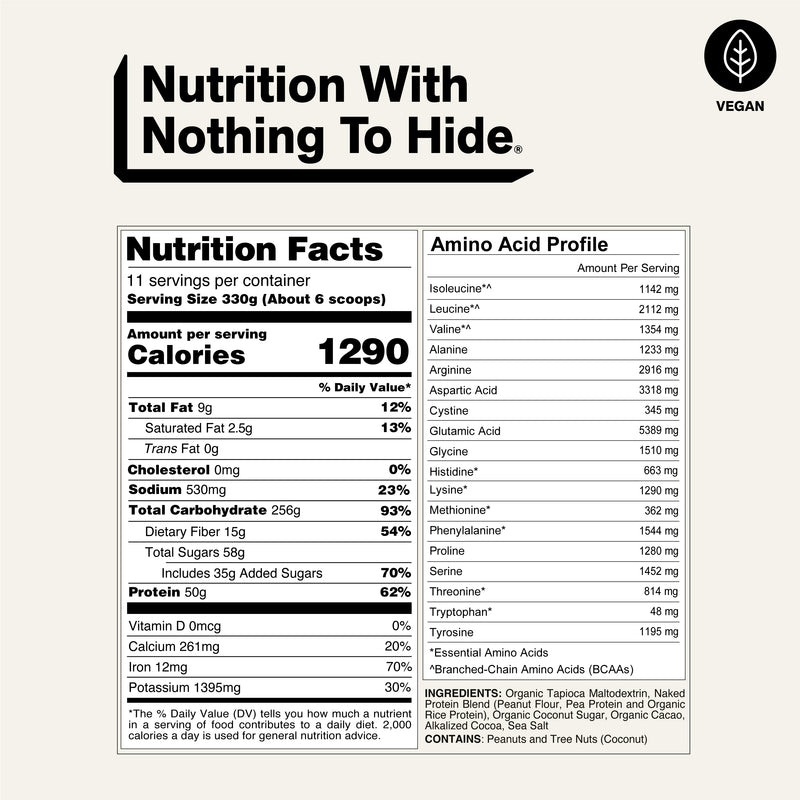 Chocolate Peanut Butter Vegan Mass Gainer Supplement - Chocolate PB (Vegan)